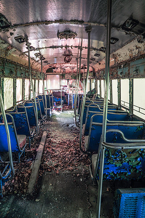 Inside an abandoned trolley Car